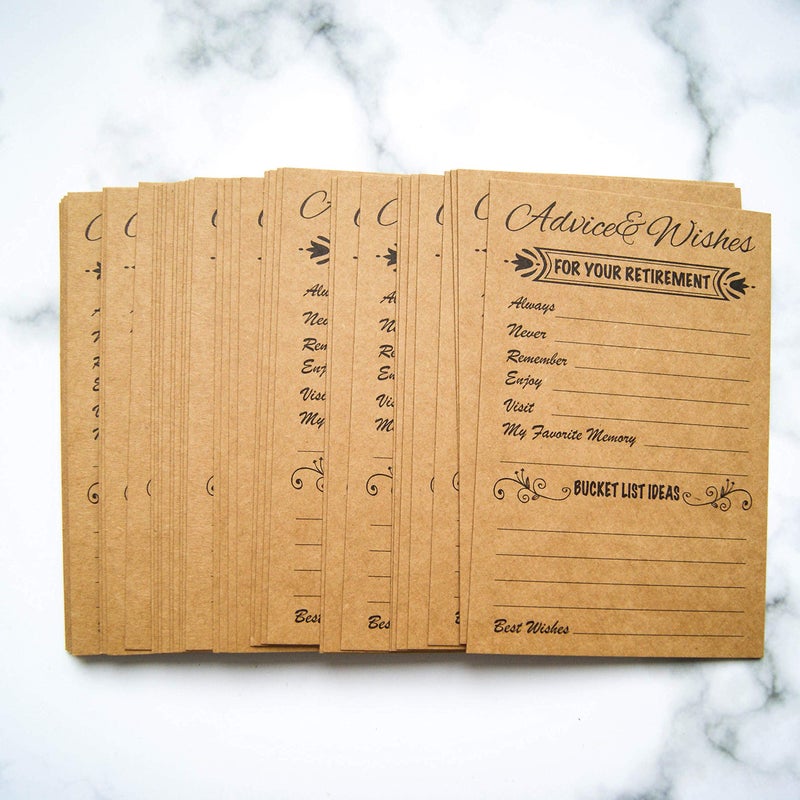 RXBC2011 Retirement Well Wish and Advice Cards Pack of 50 Rustic Kraft Retired Ideas Supplies and Decoration Happy Retiree Celebration Gift Bucket List Wish Funny Officially Retired - Image 3